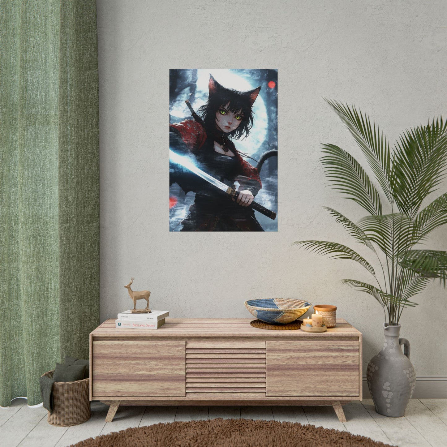 Cat Warrior Art Rolled Poster - Stylish Anime Decor for Home or Office