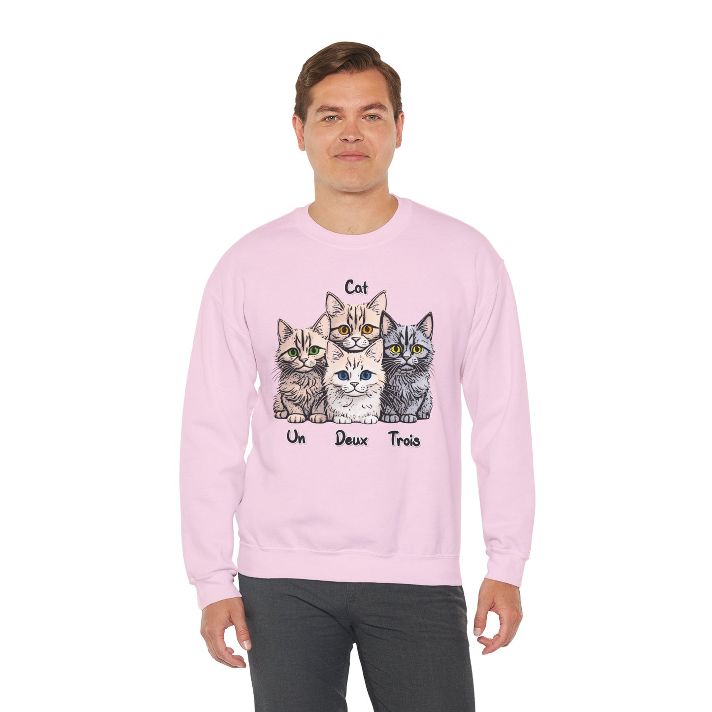 Un, Deux, Trois, Cat: Purrfect Counting Cuteness - Cat Lover Crewneck Sweatshirt, Cozy Pet Sweatshirt, Gift for Cat Owners, Cute Animal Apparel, Cat-Themed Fashion