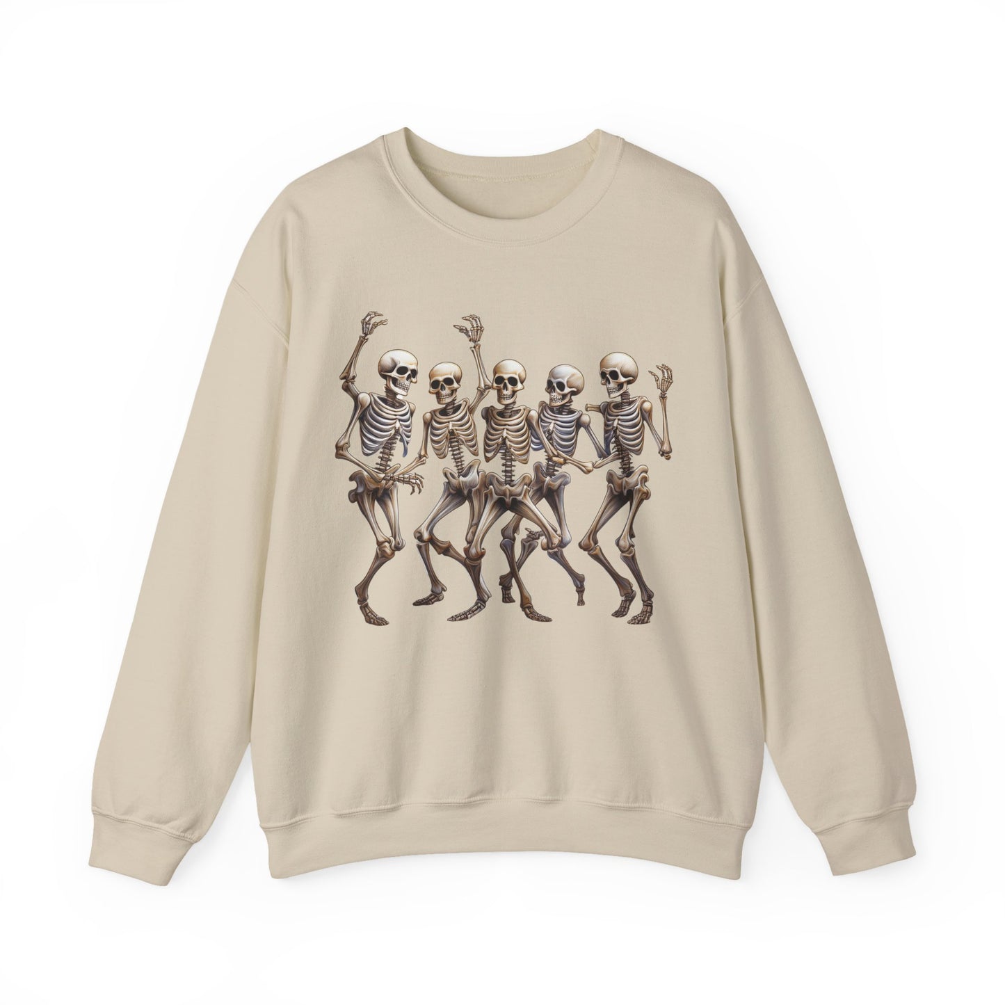 "Celebrate Life with Dancing Skeletons – Bold Apparel & Mugs that Spark Joy" - Halloween Skeleton Dance Crewneck Sweatshirt, Unisex Sweatshirt, Fall Fashion, Spooky Season Apparel, Gift for Halloween Lovers