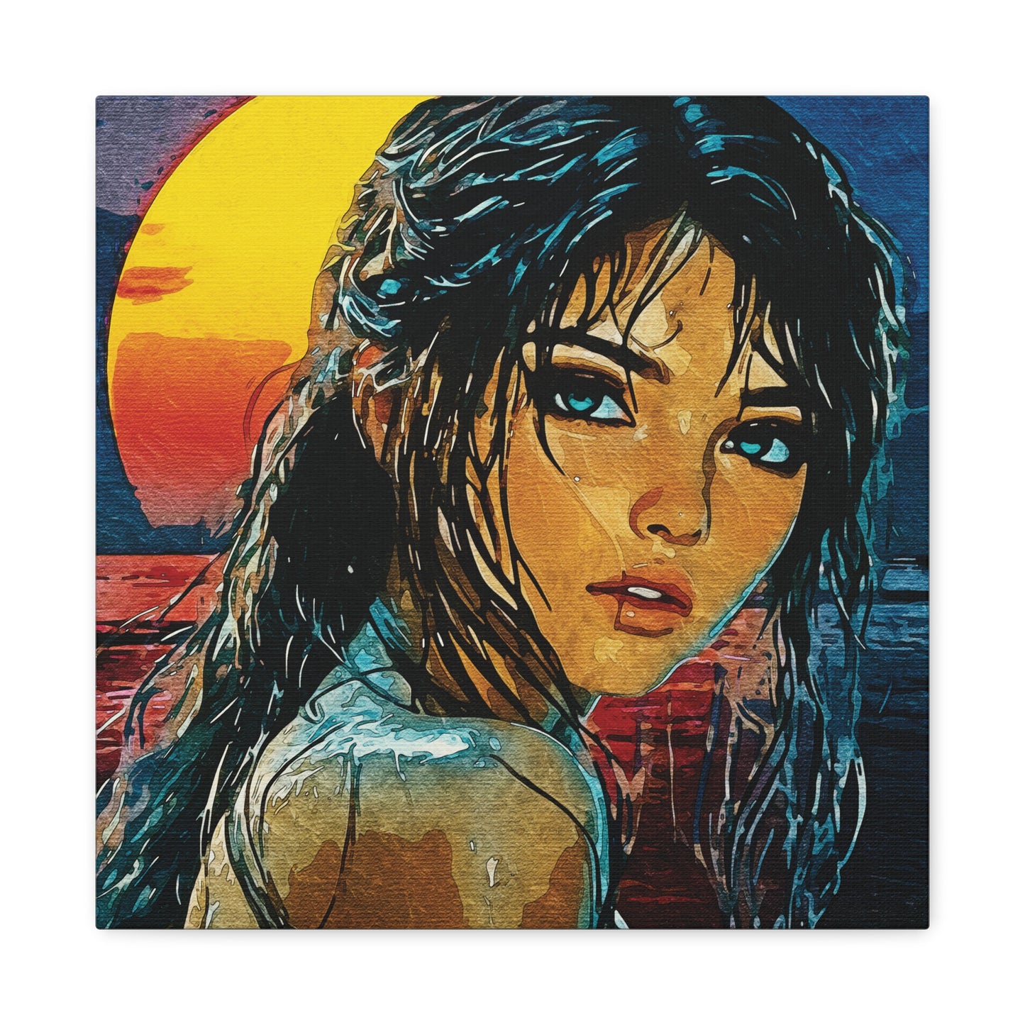 "Golden Hour Goddess: Vibrant Pop Art Vision" - Stylish Art Canvas Print, Home Decor, Wall Art, Gift for Art Lovers, Bohemian Decor, Unique Artwork