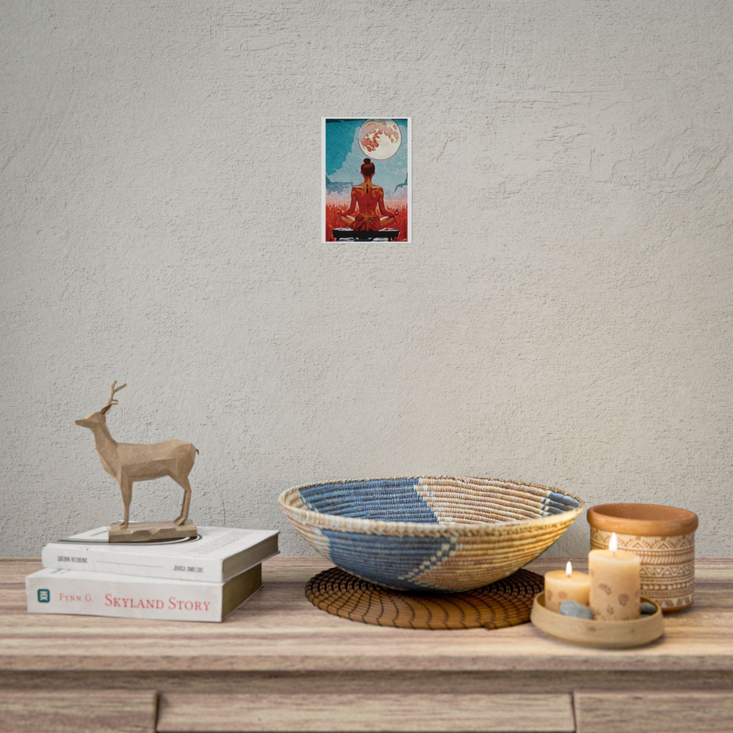 Serenity Under the Full Moon - Meditation Art Print, Zen Rolled Poster, Relaxation Decor, Spiritual Wall Art, Yoga Gift, Mindfulness Artwork