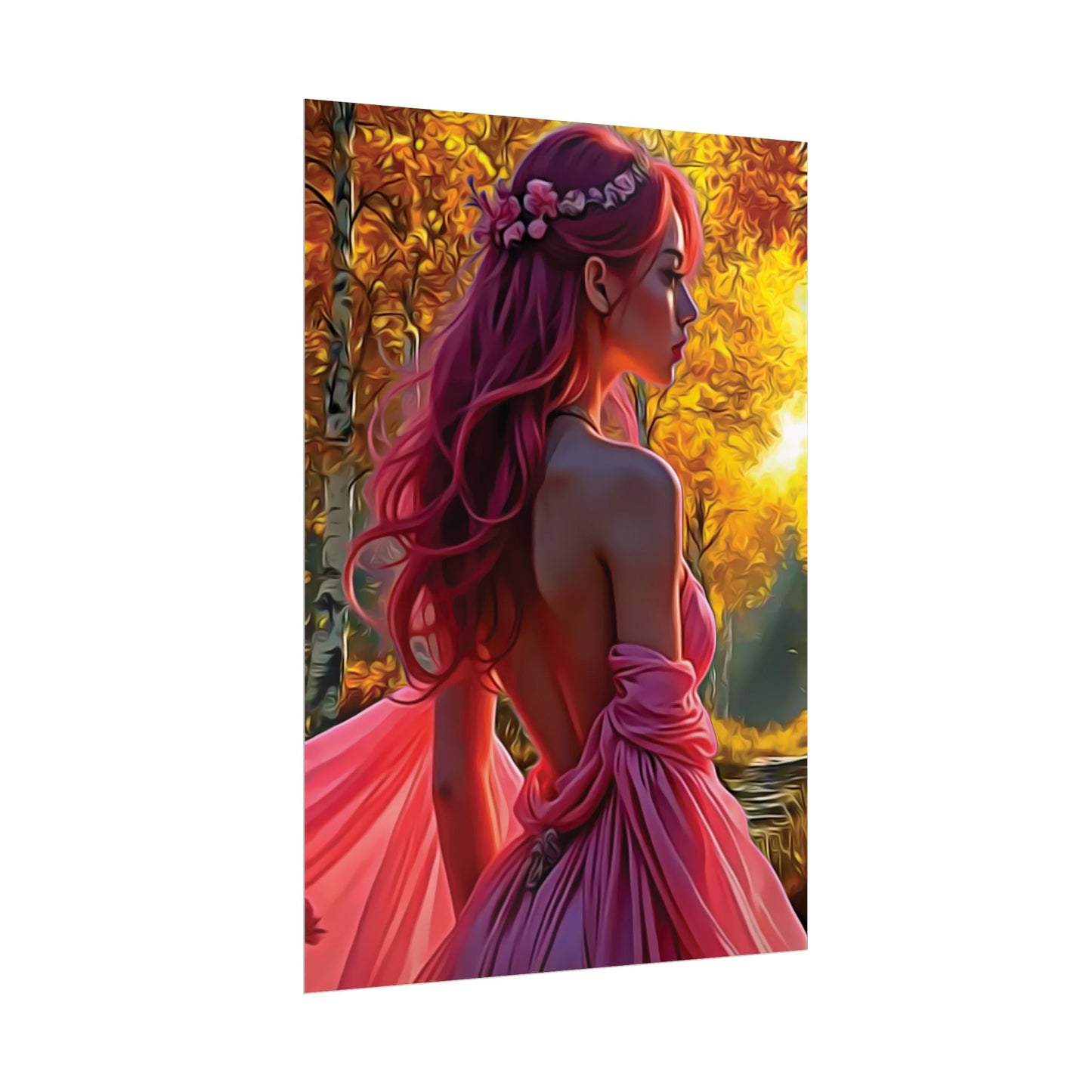 Beauty in Pink – Elegance Blossoms in Autumn Light - Enchanting Art Print, Elegant Decor, Fall Aesthetic, Feminine Wall Art, Unique Gift for Her, Boho Style Poster