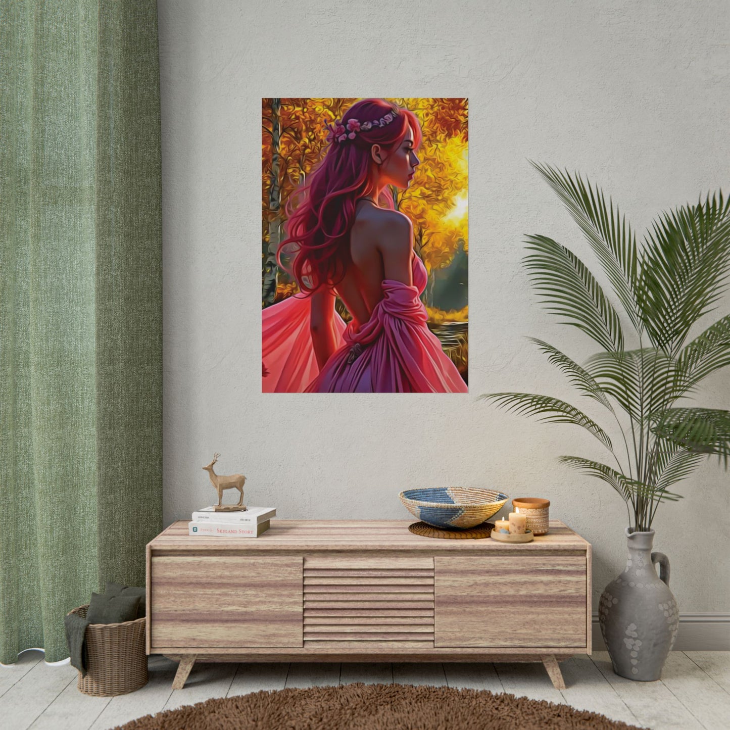 Beauty in Pink – Elegance Blossoms in Autumn Light - Enchanting Art Print, Elegant Decor, Fall Aesthetic, Feminine Wall Art, Unique Gift for Her, Boho Style Poster
