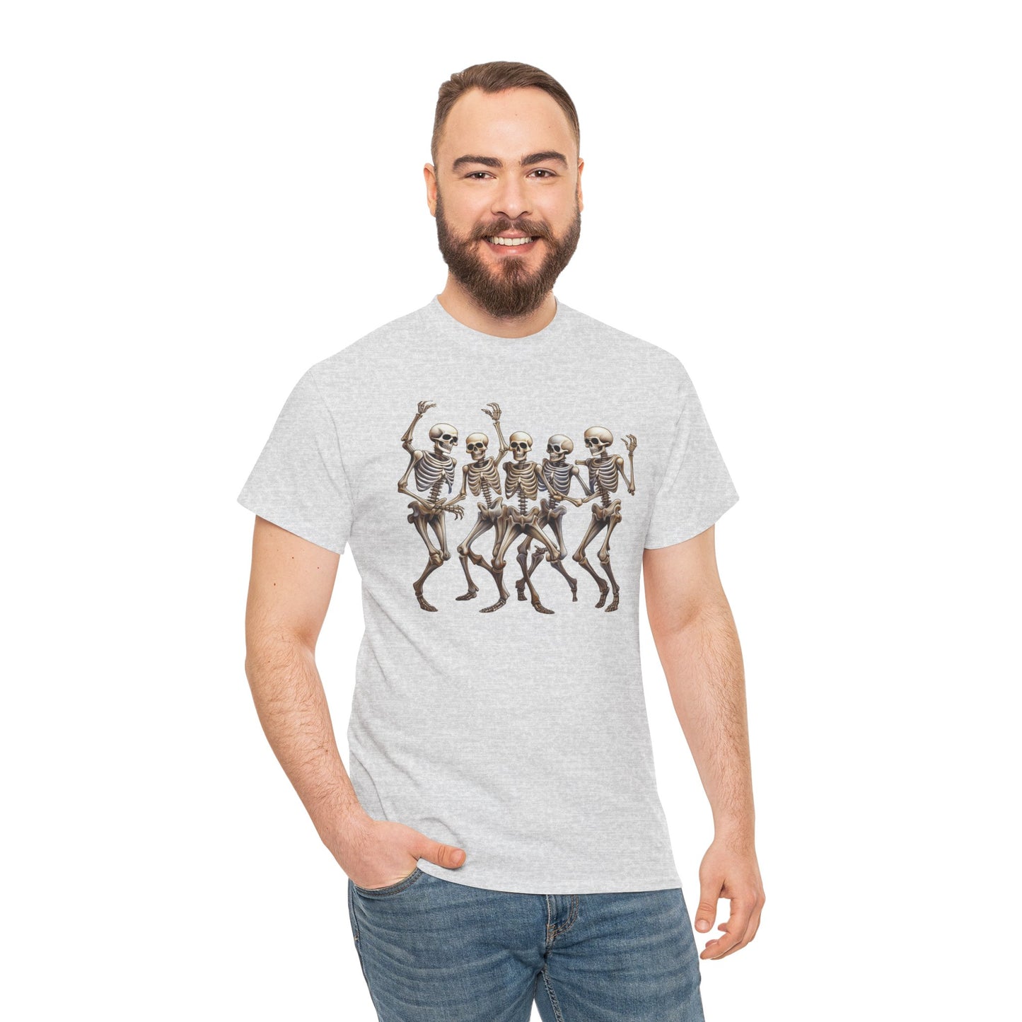"Celebrate Life with Dancing Skeletons – Bold Apparel & Mugs that Spark Joy" - Unisex Heavy Cotton Tee with Dancing Skeletons, Halloween Shirt, Casual Tee, Party Apparel, Fun Graphic T-Shirt