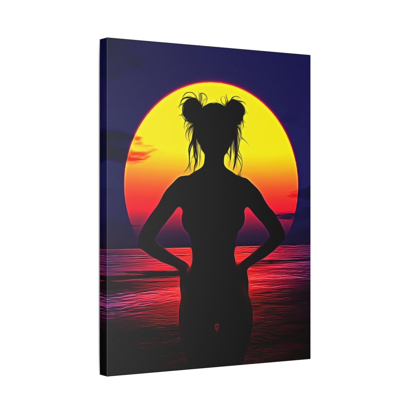 Solar Silhouette: Embrace Inner Strength in the Golden Sunset Glow - Sunset Silhouette Stretched Canvas Art | Boho Home Decor, Beach Wall Art, Unique Gift, Summer Vibes, Relaxing Artwork