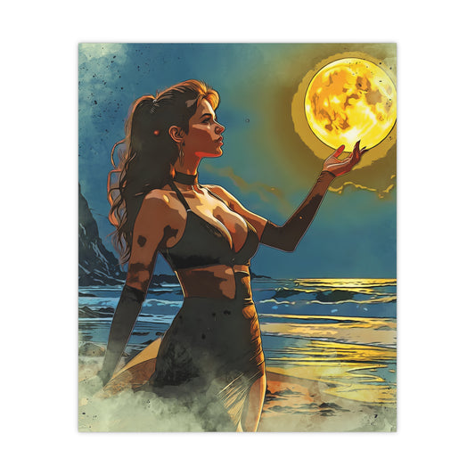 Moonlit Ambition – Reach for Your Celestial Dreams Poster- -Mystical Moonlight Watercolor style Matte Poster, Wall Art, Home Decor, Gift for Her, Enchanted Night Decor, Bedroom Wall Art