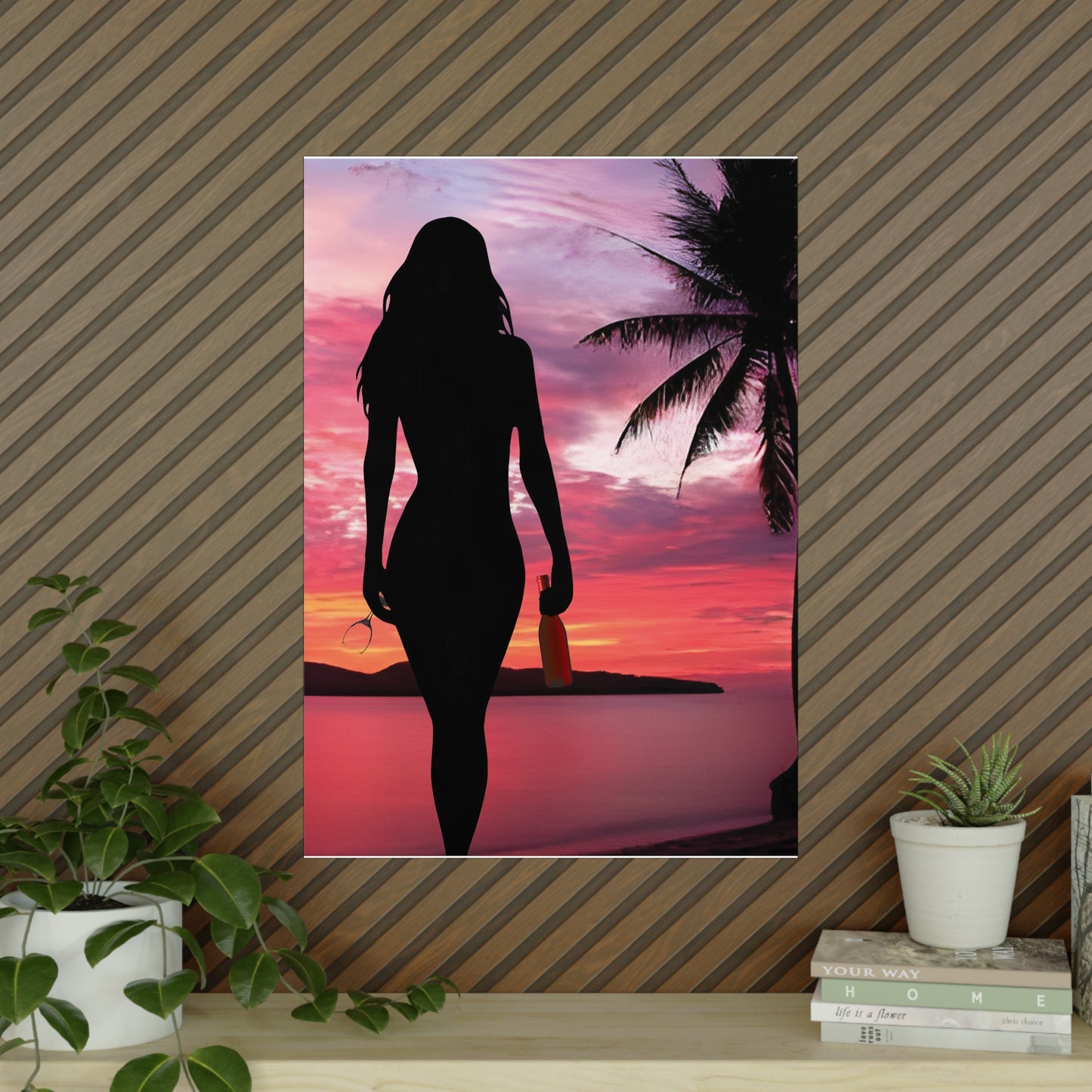 Serene Sunset Wall Art, Beach Poster, Silhouette Print, Tropical Home Decor, Relaxing Vibes, Ideal for Living Room or Bedroom