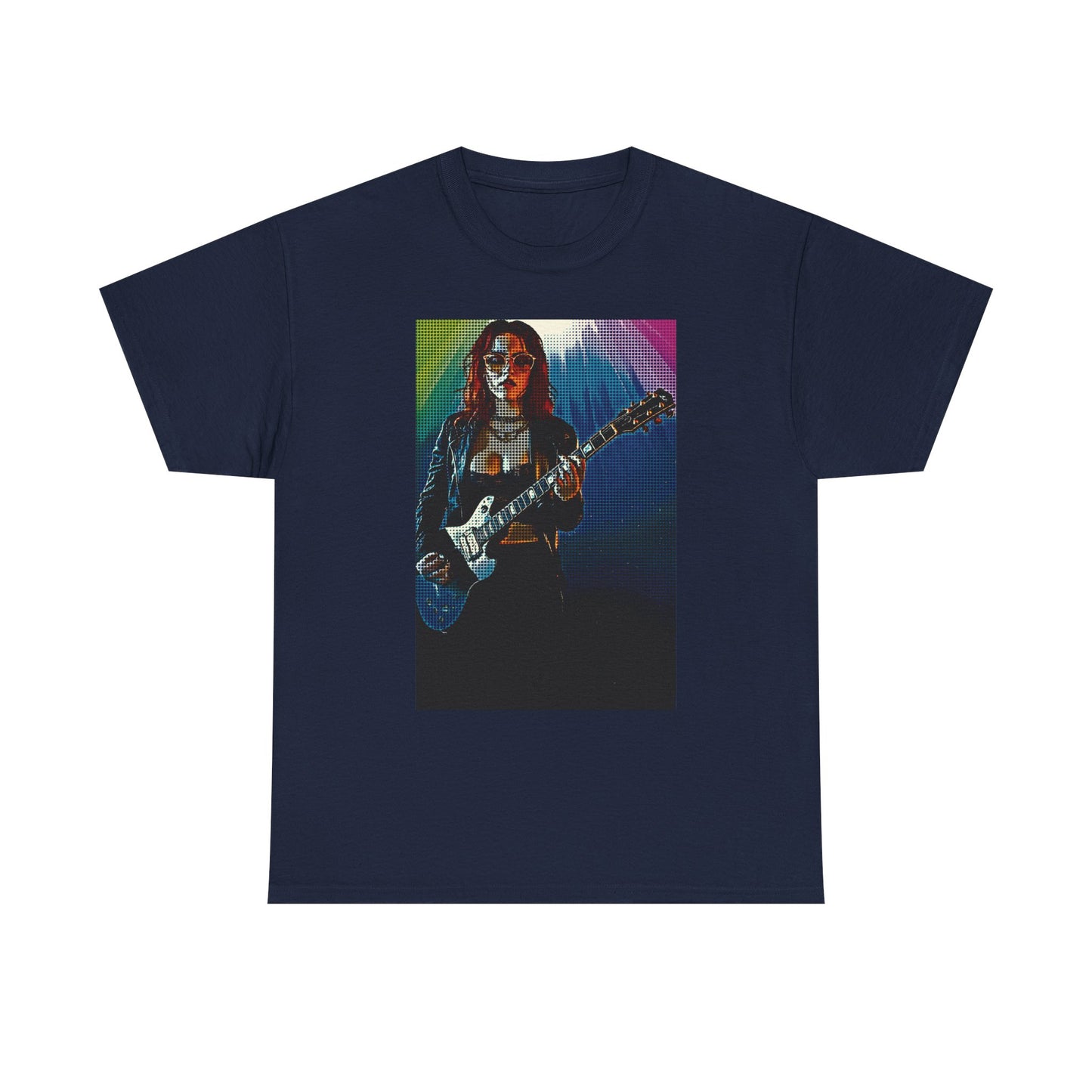 Electric Vibes: Retro Halftone Guitar Art Celebrating Music, Freedom, and Bold Self-Expression - Rock Star Unisex Heavy Cotton Tee, Music Lover Gift, Concert Apparel, Vintage Tee, Festival Wear