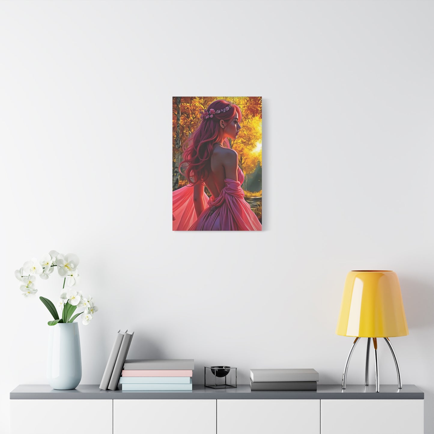 Beauty in Pink – Elegance Blossoms in Autumn Light - Stretched Canvas Art Piece, Elegant Home Decor, Wall Art, Modern Art Display, Gift for Art Lovers, Perfect for Any Occasion