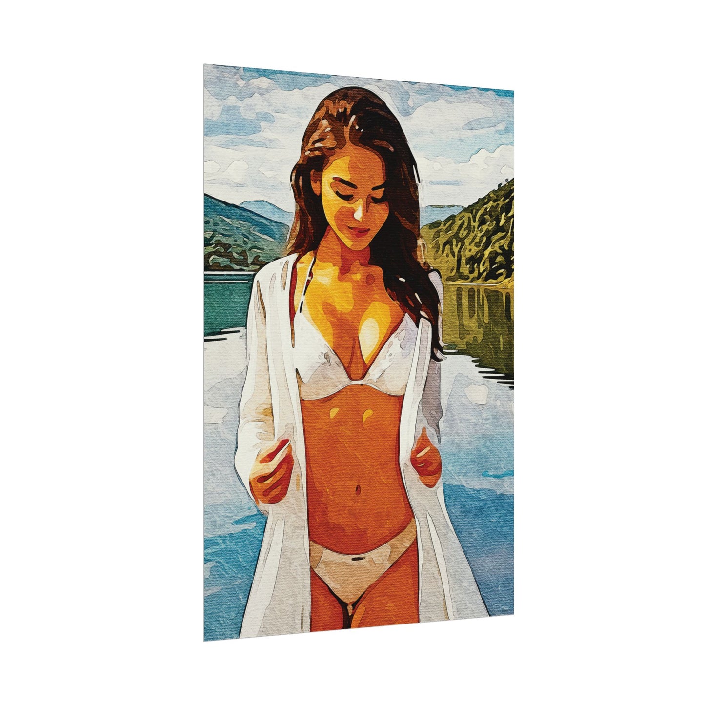 Beauty at the Lake — Sunlit Serenity for Canvas - Beach Vibe Rolled Poster, Summer Wall Art, Aesthetic Home Decor, Ocean Print, Ideal Gift for Beach Lovers