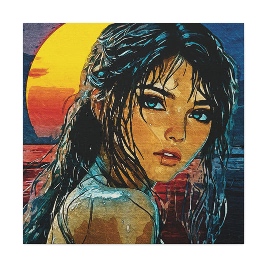 "Golden Hour Goddess: Vibrant Pop Art Vision" - Stylish Art Canvas Print, Home Decor, Wall Art, Gift for Art Lovers, Bohemian Decor, Unique Artwork