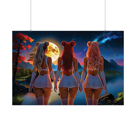 🌌 Moon Sisters: Unity in Light, Magic in Motion - Vibrant Art Rolled Posters, Aesthetic Wall Decor, Anime Inspired Art, Unique Gift, Home Decor, Bedroom Wall Art, Feminine Aesthetic