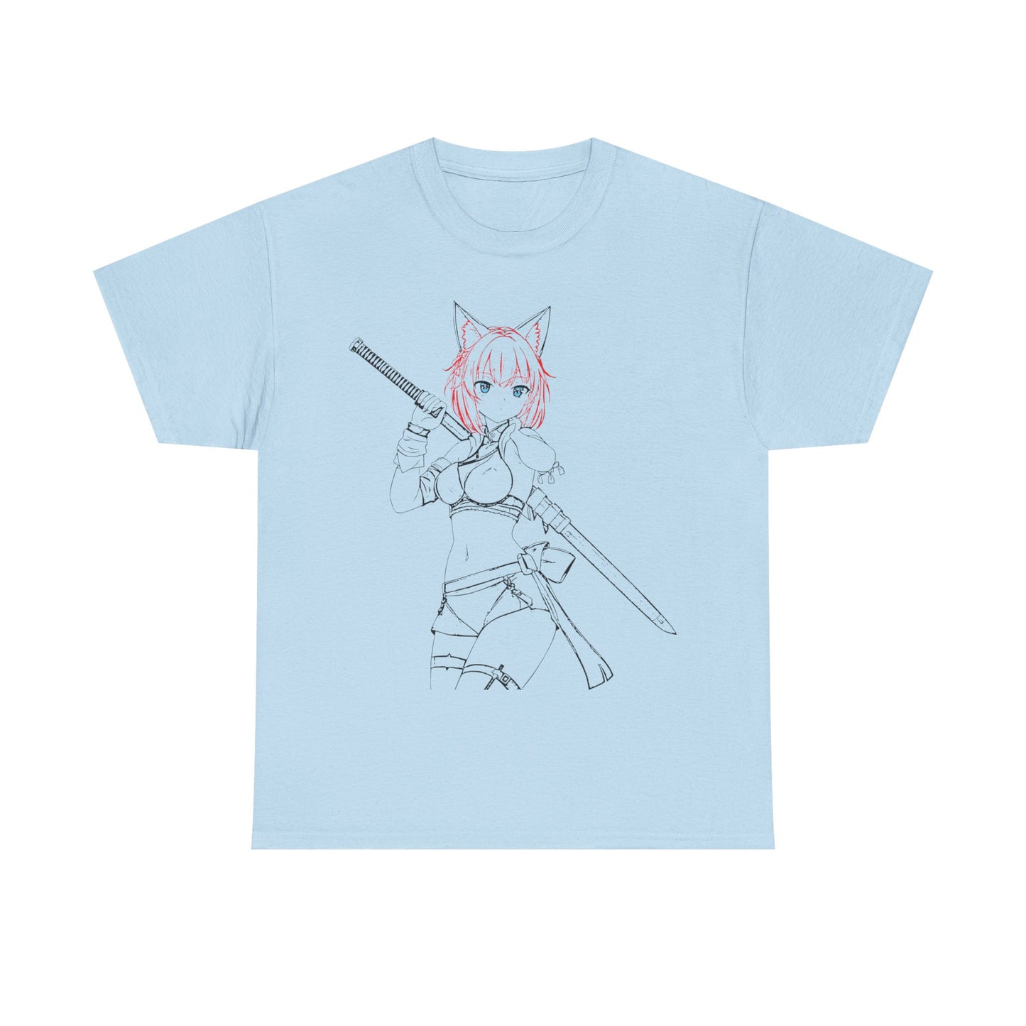 Blade & Whiskers: Unleash Courage and Cuteness with the Fierce Spirit of the Catgirl Warrior - Anime-Inspired Unisex Heavy Cotton Tee, Casual Wear, Gift for Gamers, Anime Lovers, Graphic Tee, Soft Cotton T-Shirt