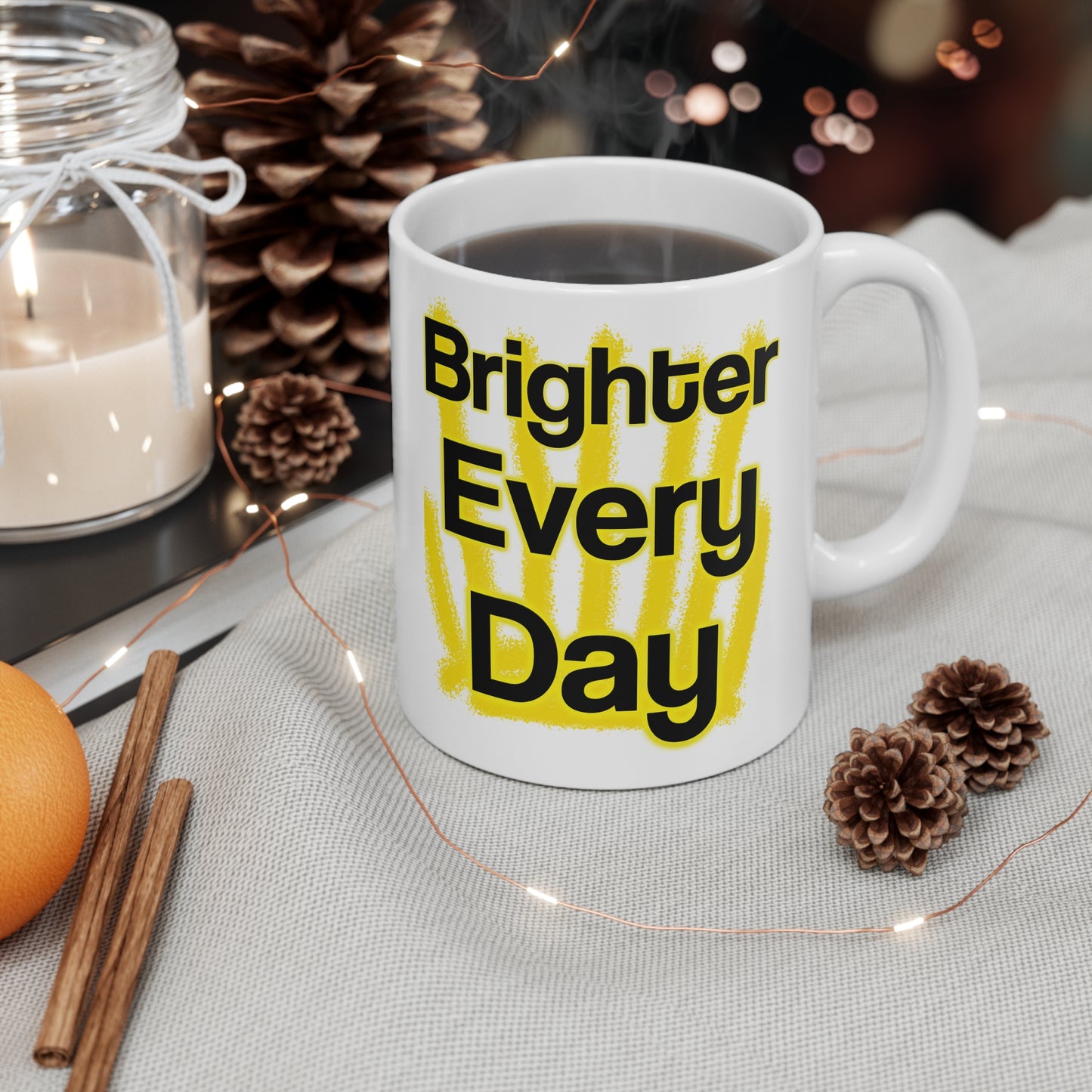 Brighter Every Day – Wear Hope in Bold Yellow Brushstrokes ☀️✨ - Brighter Every Day Coffee Mug, Inspirational Cup for Home or Office, Motivational Gift, Perfect for Coworkers and Friends