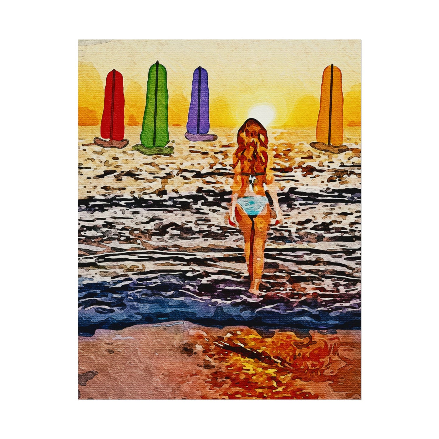 "Chasing Horizons: A Sunset Journey of Hope and Serenity Beyond the Waves" - Beach-Themed Rolled Posters, Decorative Wall Art, Summer Decor, Coastal Vibe, Surfing Gift, Ocean Sunset Print