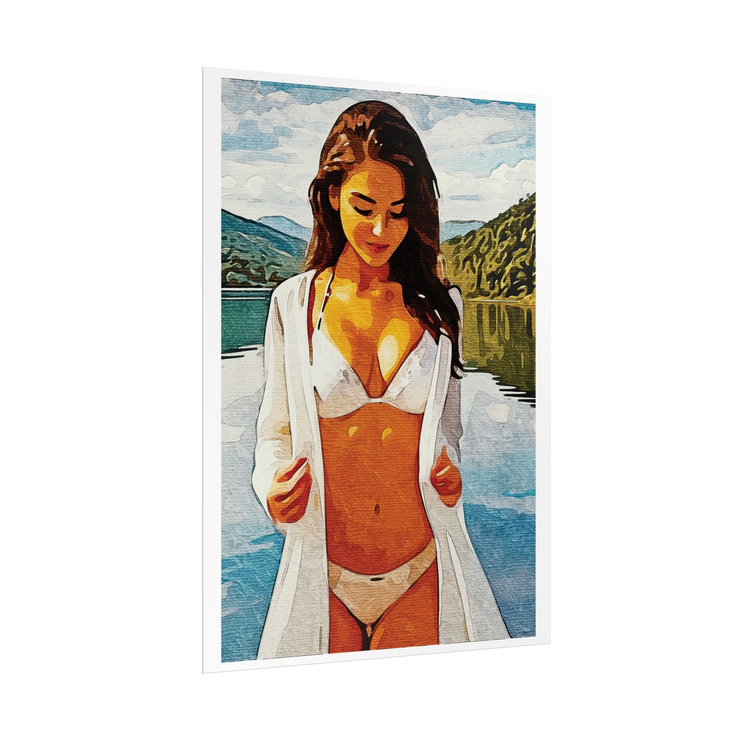 Beauty at the Lake — Sunlit Serenity for Canvas - Beach Vibe Rolled Poster, Summer Wall Art, Aesthetic Home Decor, Ocean Print, Ideal Gift for Beach Lovers