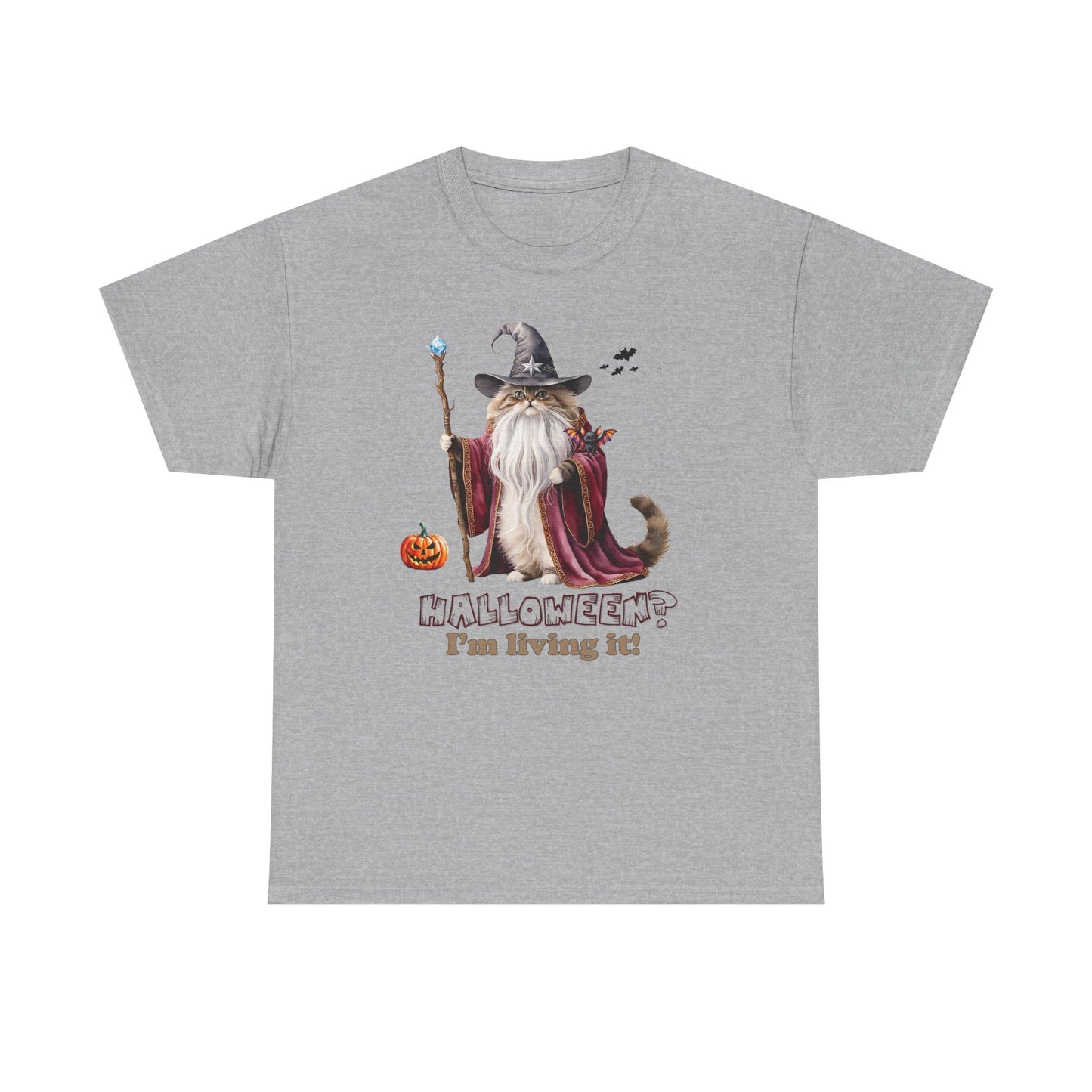 🧙 Living the Spell: Wizardry, Whimsy & Halloween CheerHalloween Wizard Cat Tee - 🎃 Spooky Unisex Cotton Shirt, Witchy T-Shirt, Fall Fashion, Gift for Cat Lovers, Halloween Costume, Relaxed Fit