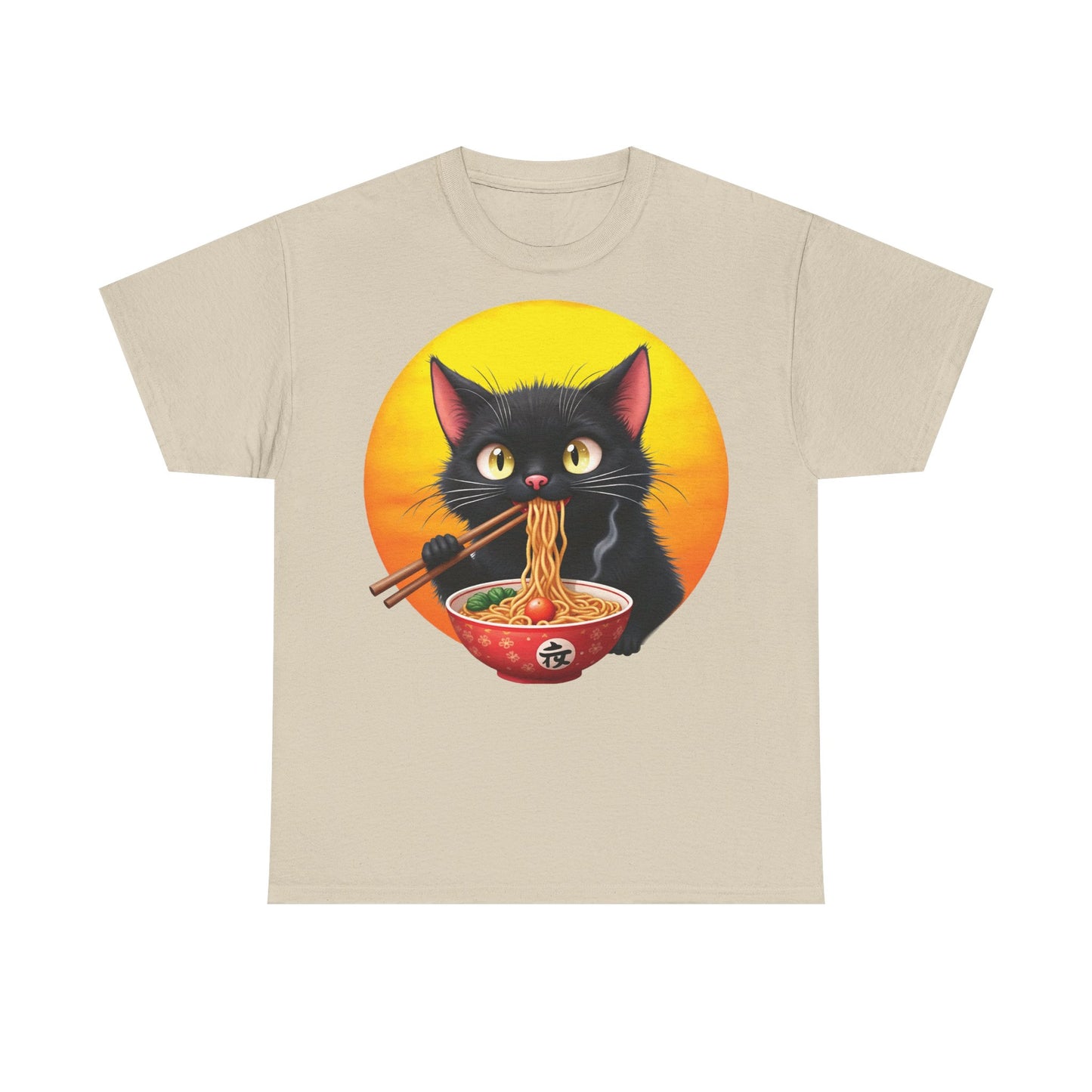 Ramen Cat Magic – Whiskers, Noodles & Sunshine Vibes - Ramen Cat - Cute Cat with Bowl of Noodles Unisex Heavy Cotton Tee