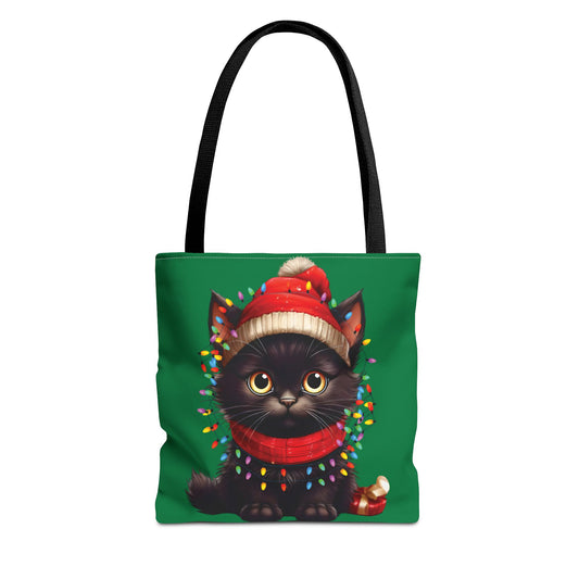 Whimsical Cat Tote Bag - Holiday Gift, Cute Cat Lover, Eco-Friendly Shopping Bag, Christmas Tote, Seasonal Accessories