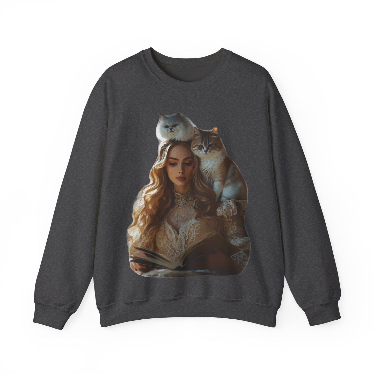 “Chapters & Companions: Peaceful Moments with Books, Cats, and Cozy Souls” - Cozy Cat Lover Sweatshirt, Cat Sweatshirt, Unisex Sweatshirt, Gift for Cat Lovers, Cute Crewneck, Animal Lover Apparel