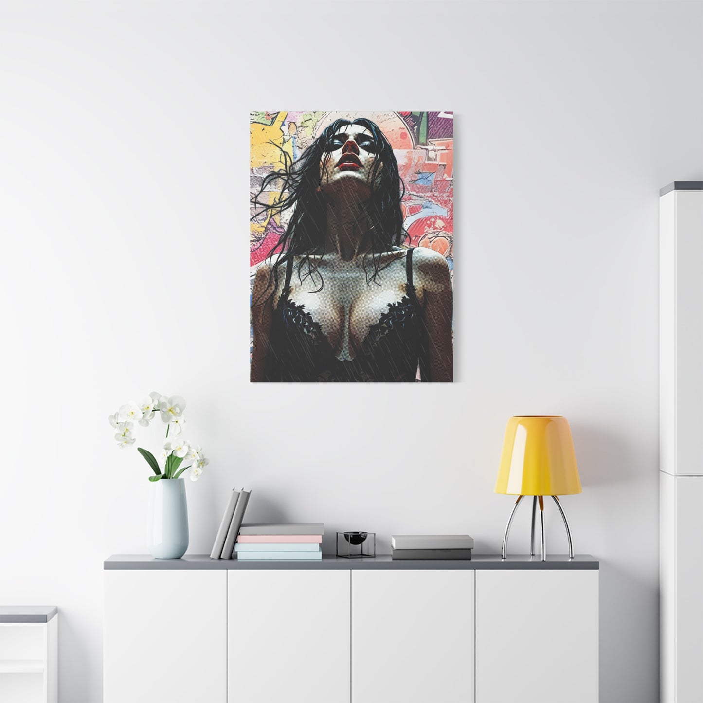 Rise Through the Storm: A Bold Expression of Strength, Passion, and Resilience in the Rain - Stretched Canvas Art Print, Wall Decor, Home Decor, Gift for Art Lovers, Modern Artwork, Contemporary Wall Art