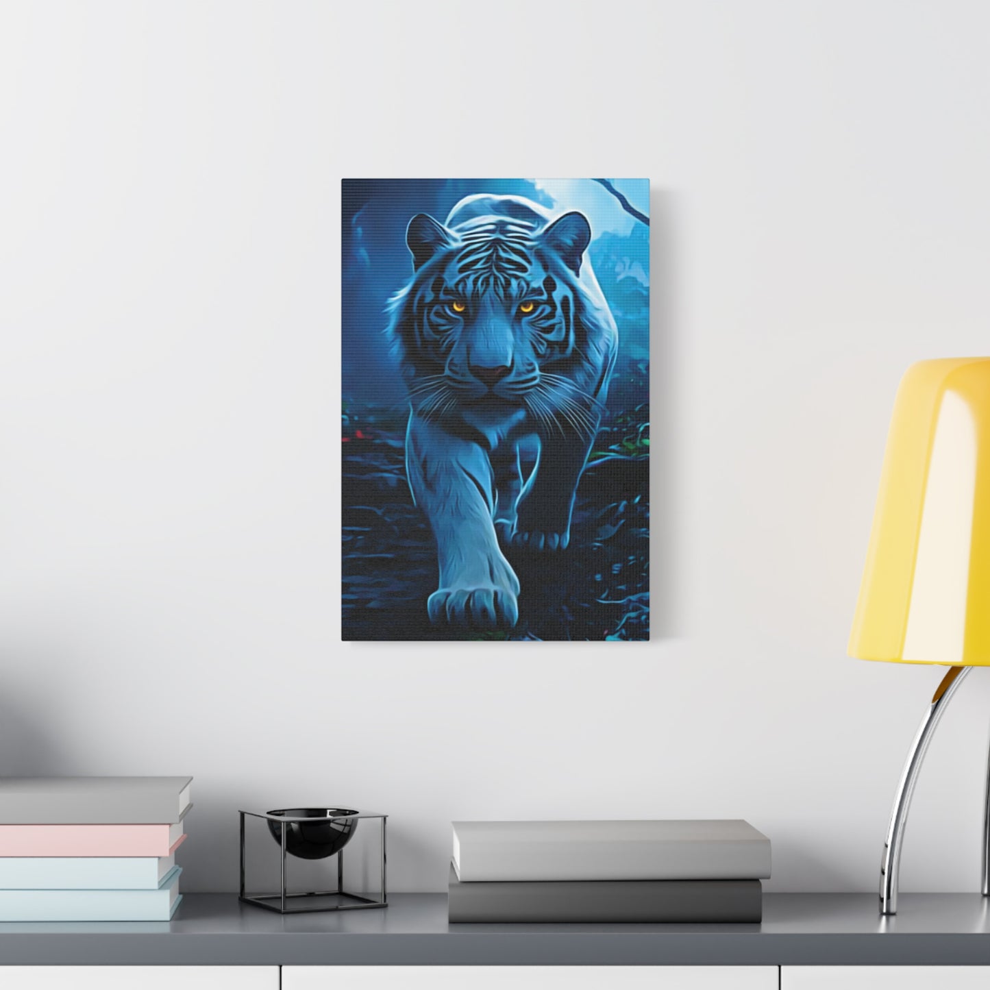 🐅 Blue Ember: Strength in Stillness, Power in Motion - Majestic White Tiger Wall Art, Canvas Print, Home Decor, Animal Lover Gift, Wildlife Artwork, Unique Gift Idea, Eco-Friendly Decor
