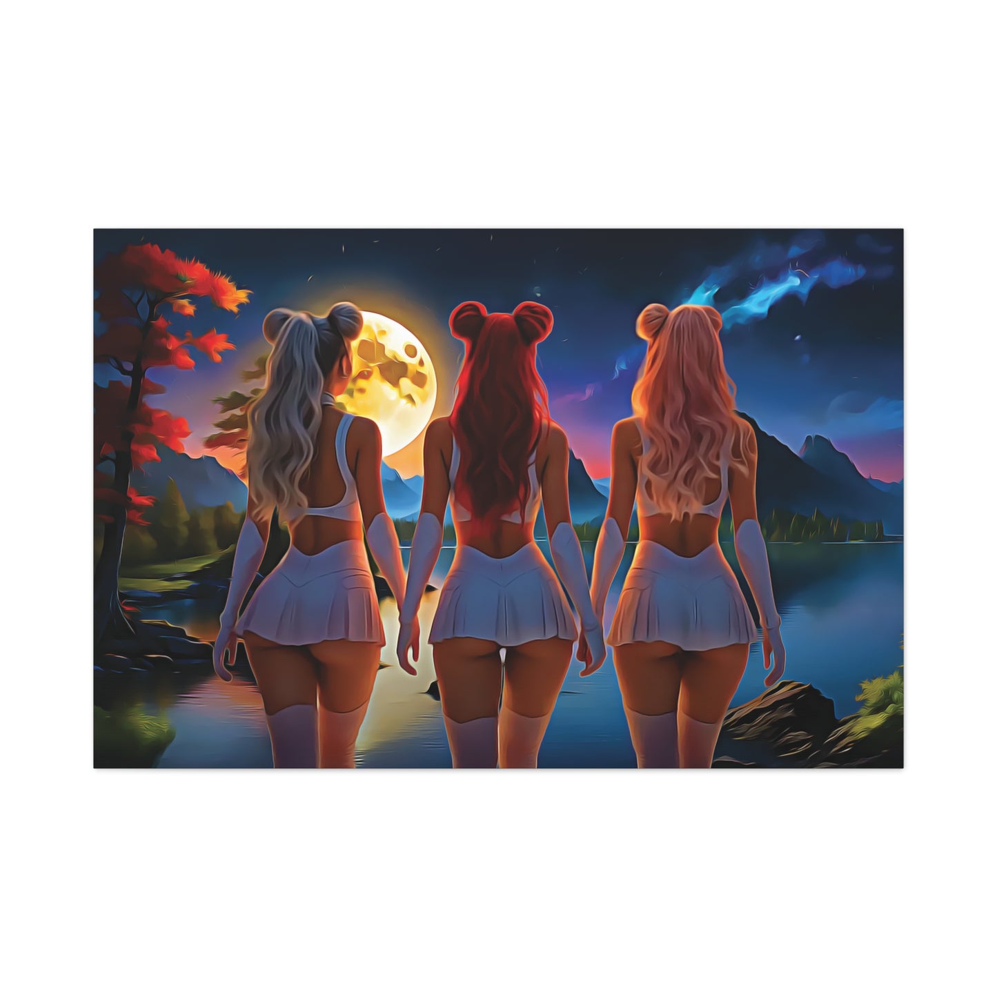 🌌 Moon Sisters: Unity in Light, Magic in MotionCanvas Wall Art - Enchanting Moonlit Retreat, Bohemian Decor, Gift for Friends, Home Decor, Unique Wall Art, Girls Night In