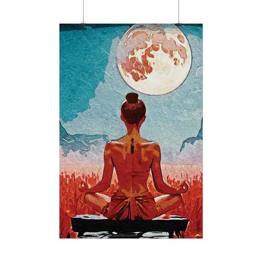 Serenity Under the Full Moon - Meditation Art Print, Zen Rolled Poster, Relaxation Decor, Spiritual Wall Art, Yoga Gift, Mindfulness Artwork