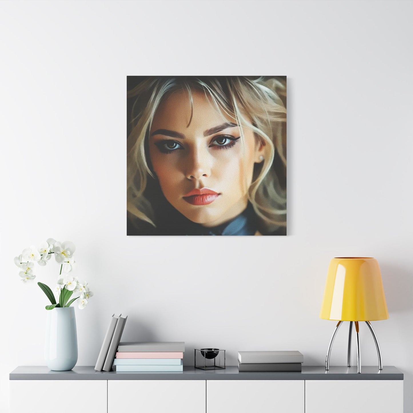Golden Whispers – Flowing Hair Elegance for Inspired Spaces - Stretched Satin Canvas Art Print, Elegant Wall Décor, Modern Home Accent, Gift for Art Lovers, Portrait Artwork