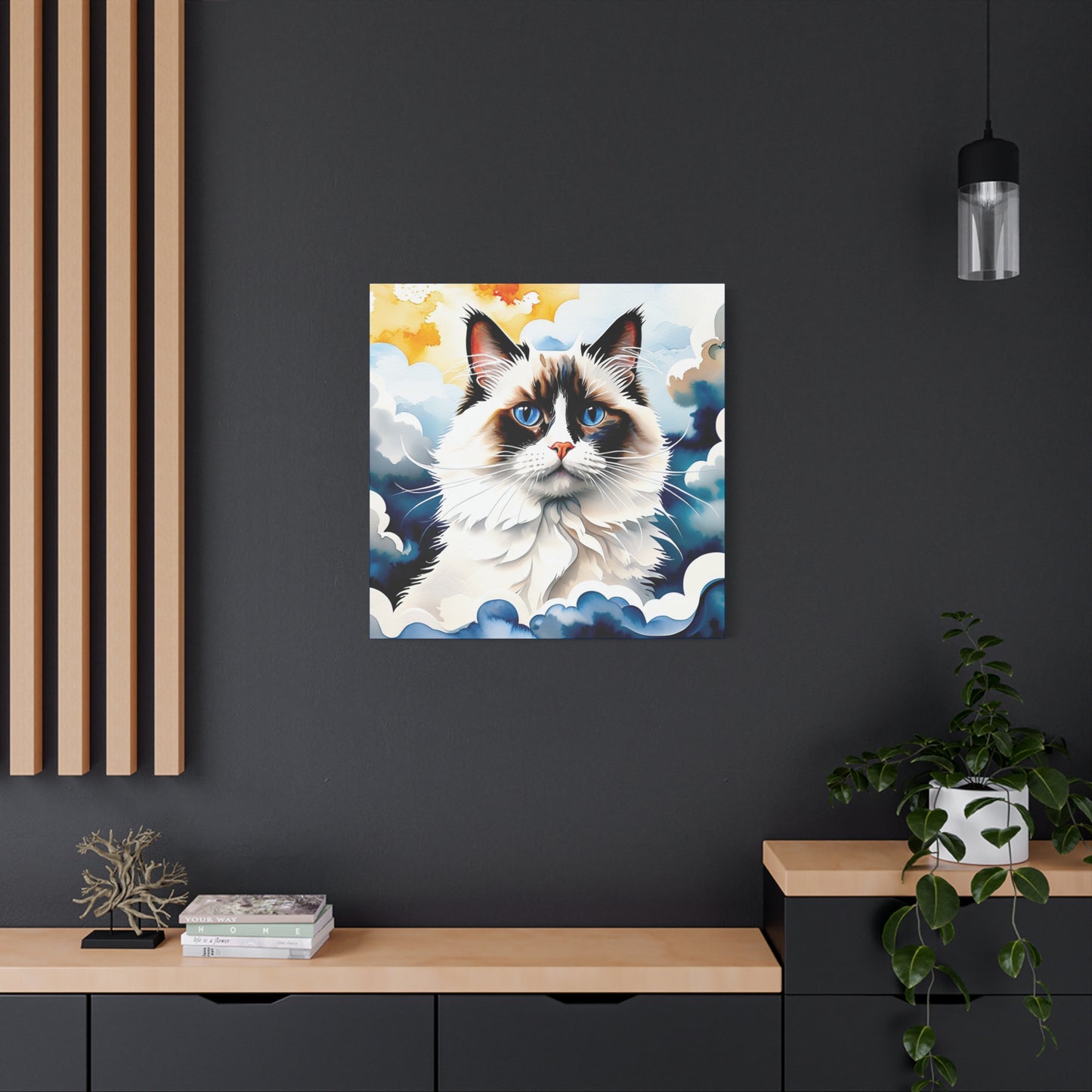 Canvas Art - Blue-Eyed Majesty: Cat Among the Clouds