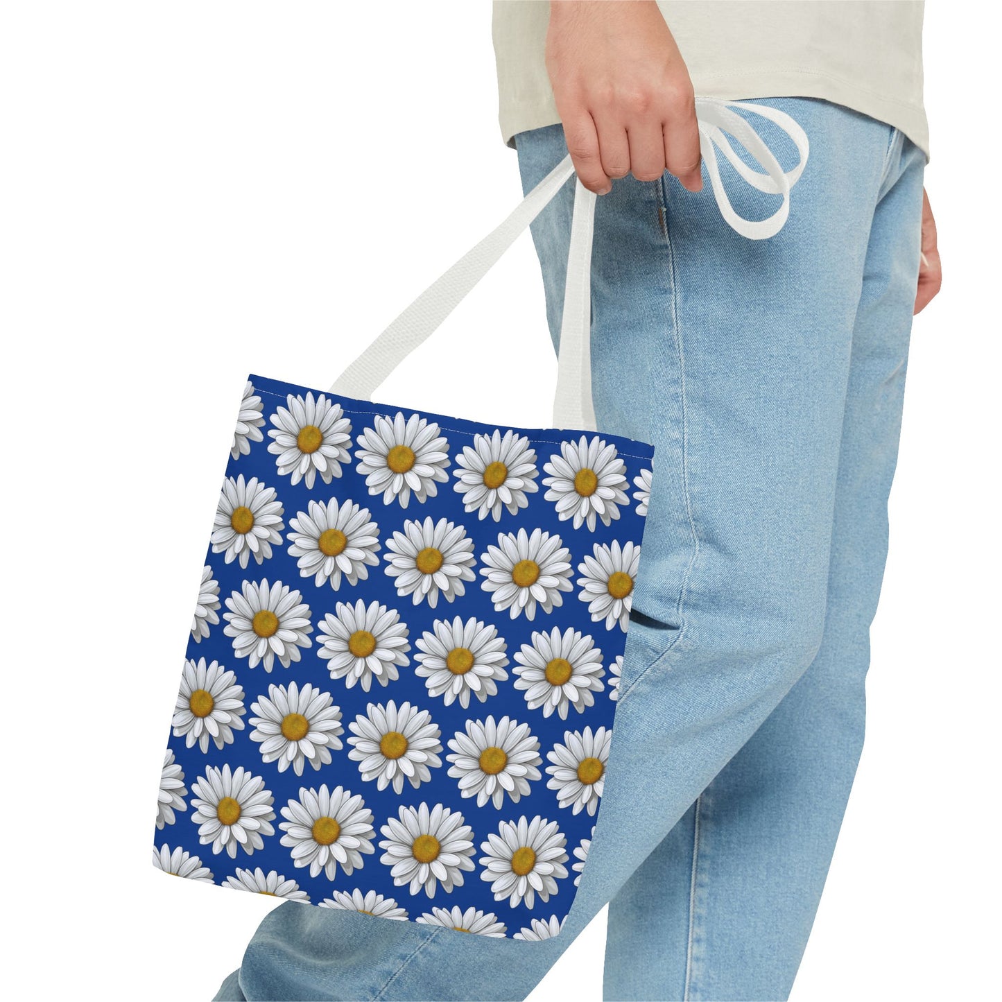 Daisy Tote Bag - White Floral Pattern Summer Fashion Accessory