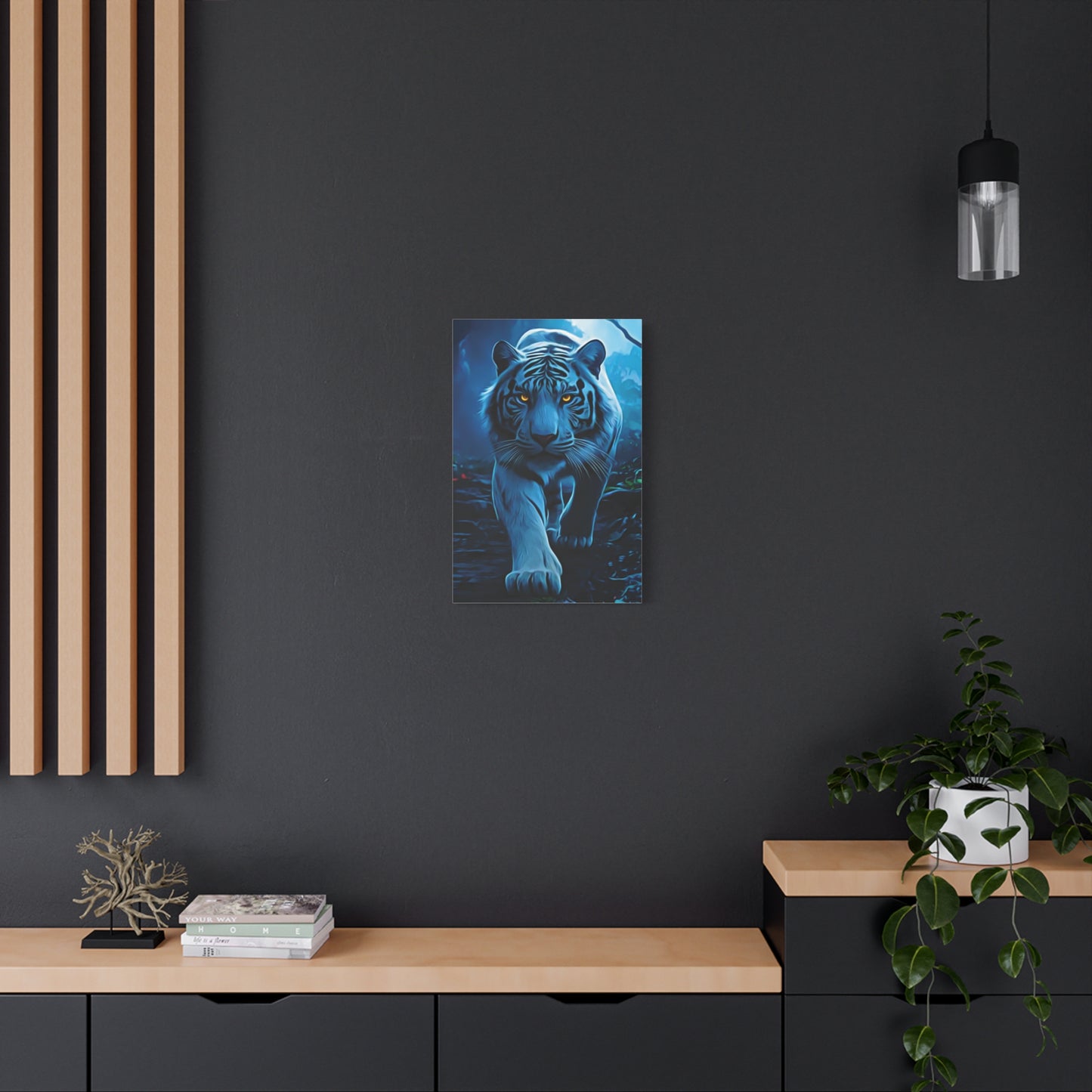 🐅 Blue Ember: Strength in Stillness, Power in Motion - Majestic White Tiger Wall Art, Canvas Print, Home Decor, Animal Lover Gift, Wildlife Artwork, Unique Gift Idea, Eco-Friendly Decor