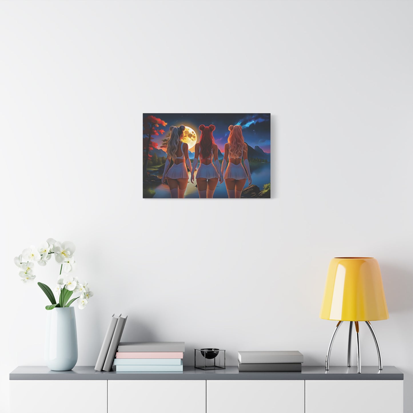 🌌 Moon Sisters: Unity in Light, Magic in MotionCanvas Wall Art - Enchanting Moonlit Retreat, Bohemian Decor, Gift for Friends, Home Decor, Unique Wall Art, Girls Night In