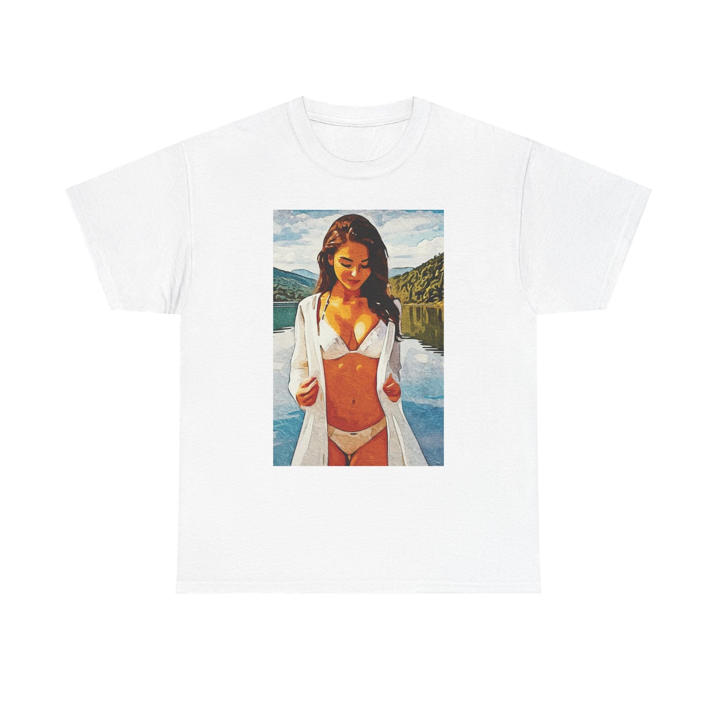 Beauty at the Lake — Sunlit Serenity for Casual Wear, Posters & Canvas - Summer Vibes Unisex Heavy Cotton Tee - Fun T-Shirt for Beach Lovers, Cute Casual Wear, Vacation Outfits, Graphic Tee for Parties, [...]
