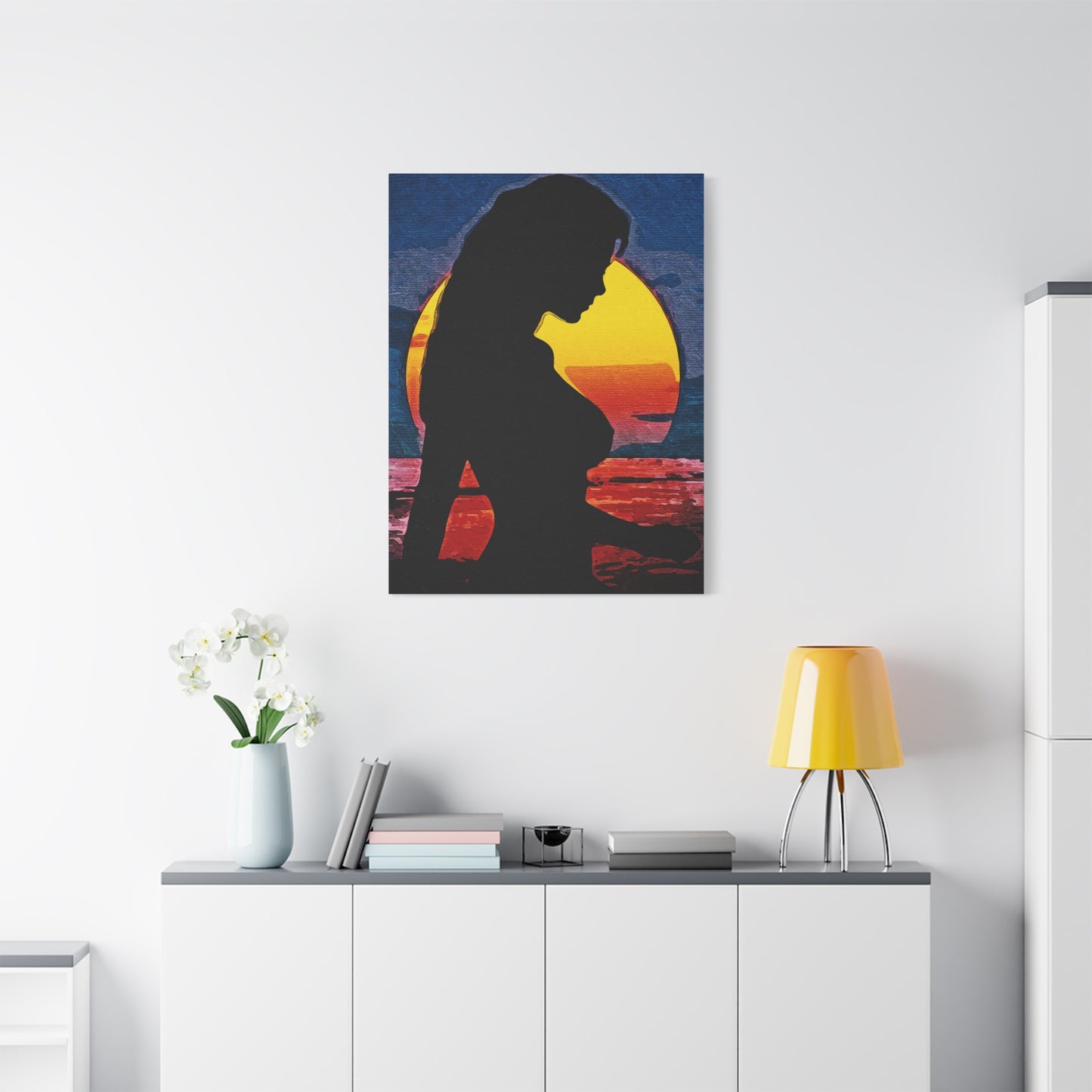 Radiant Horizons: Empowering Silhouette by Sunset – Embrace Inner Strength and Inspiring Beauty - Sunset Silhouette Canvas Wall Art, Inspirational Home Décor, Modern Art Print, Gift for Her, Boho Vibes, Perfect for Beach Lovers