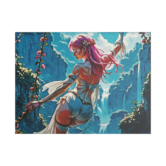 Blossom Beyond – Where Fantasy Blooms and Courage Flows 🌸🌄 - Satin Canvas Wall Art, Enchanting Fantasy Art Print, Colorful Home Decor, Bohemian Wall Hanging, Ethereal Gift Idea