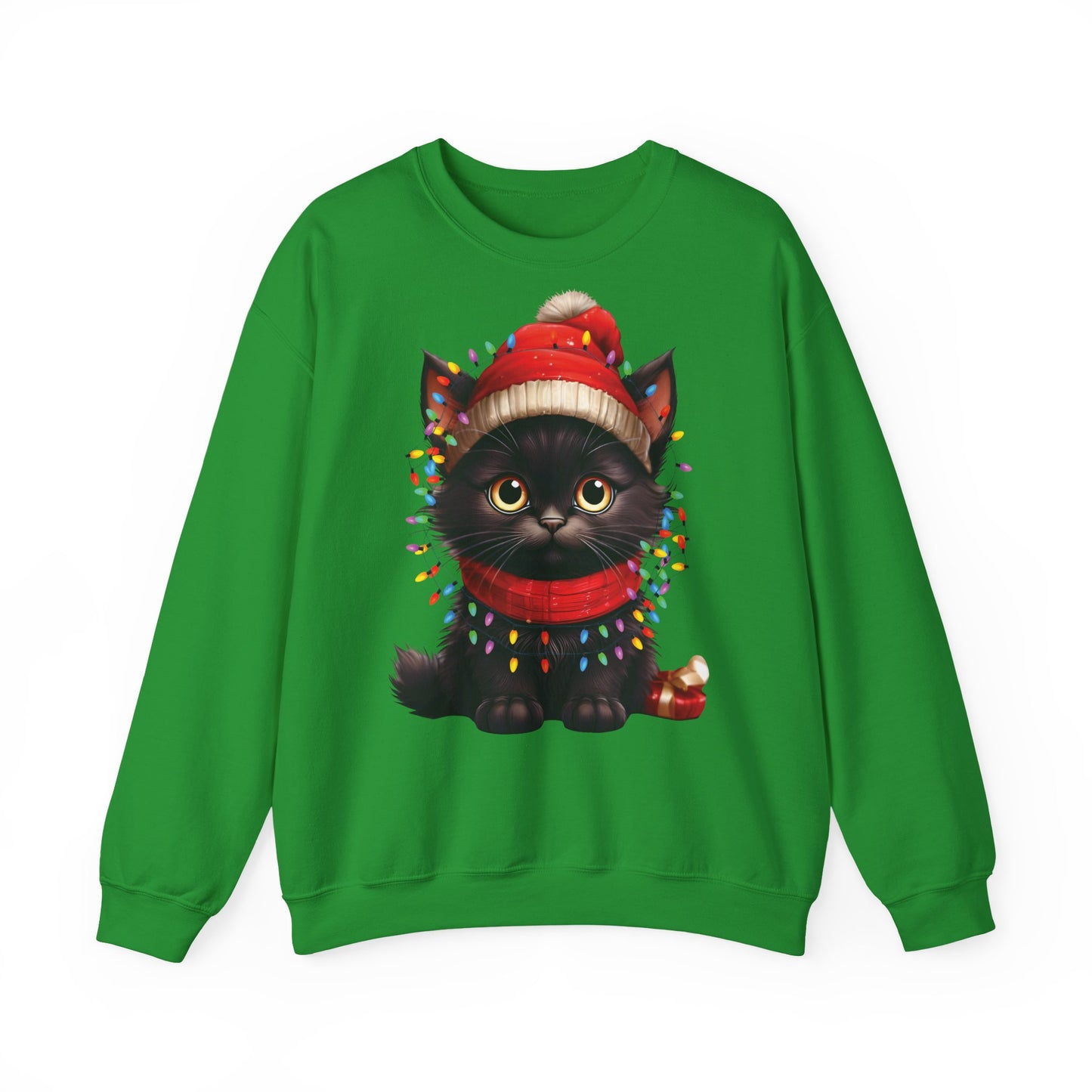 Holiday Heart: Kitten Wrapped in Christmas Lights - Festive Cat Crewneck Sweatshirt - Cozy Holiday Apparel, Warm Gift, Cute Winter Style, Pet Lover Sweatshirt, Christmas Sweater Alternative