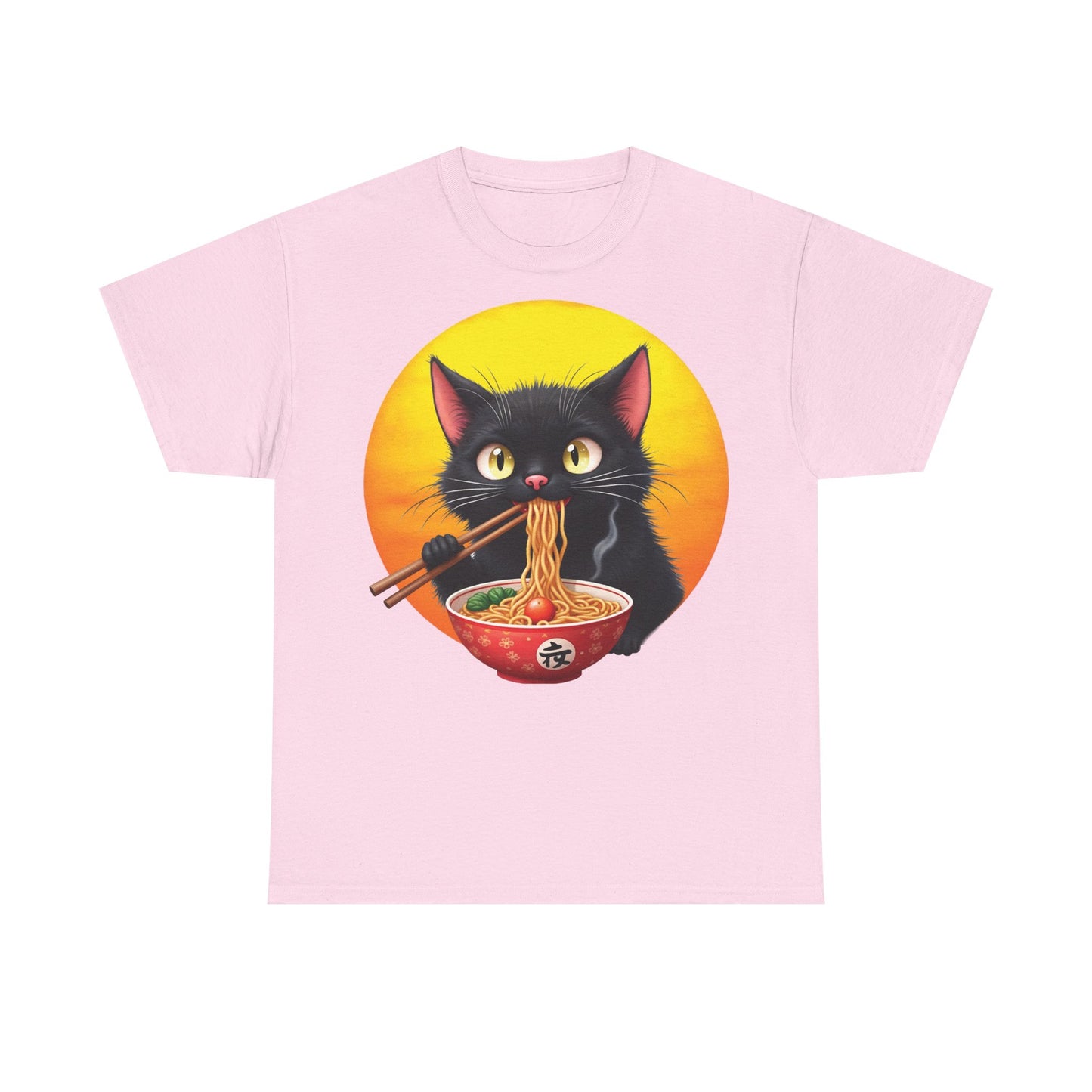 Ramen Cat Magic – Whiskers, Noodles & Sunshine Vibes - Ramen Cat - Cute Cat with Bowl of Noodles Unisex Heavy Cotton Tee