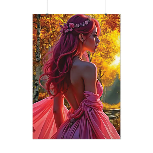 Beauty in Pink – Elegance Blossoms in Autumn Light - Enchanting Art Print, Elegant Decor, Fall Aesthetic, Feminine Wall Art, Unique Gift for Her, Boho Style Poster