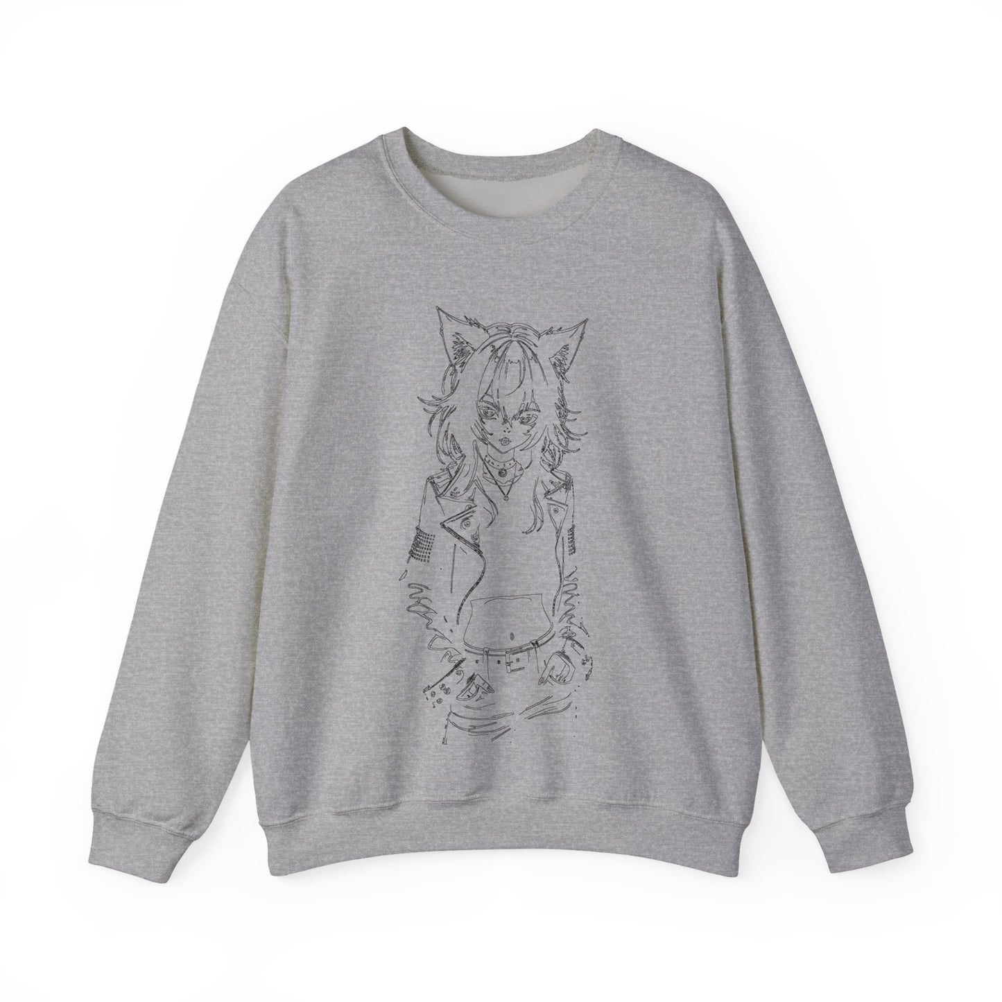 Anime, Catgirl, Punk, Mangs - Stylish Graphic Crewneck Sweatshirt with Cat Design, Cozy Unisex Sweatshirt, Casual Wear, Gift for Cat Lovers, Fall Fashion