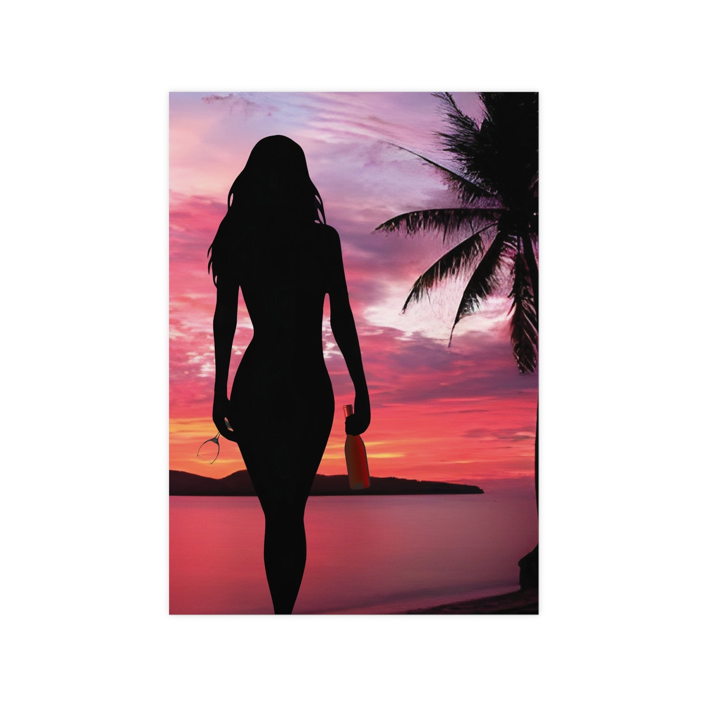 Serene Sunset Wall Art, Beach Poster, Silhouette Print, Tropical Home Decor, Relaxing Vibes, Ideal for Living Room or Bedroom
