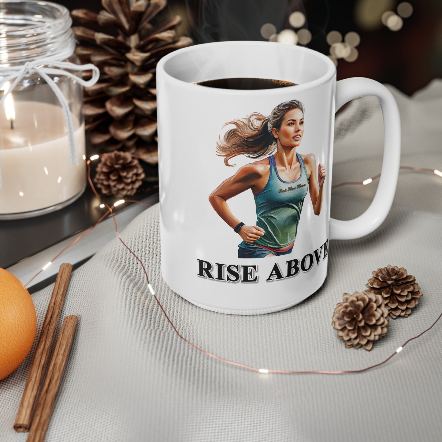 Inspirational Running Coffee Mug - 11oz & 15oz - 'Rise Above' Design