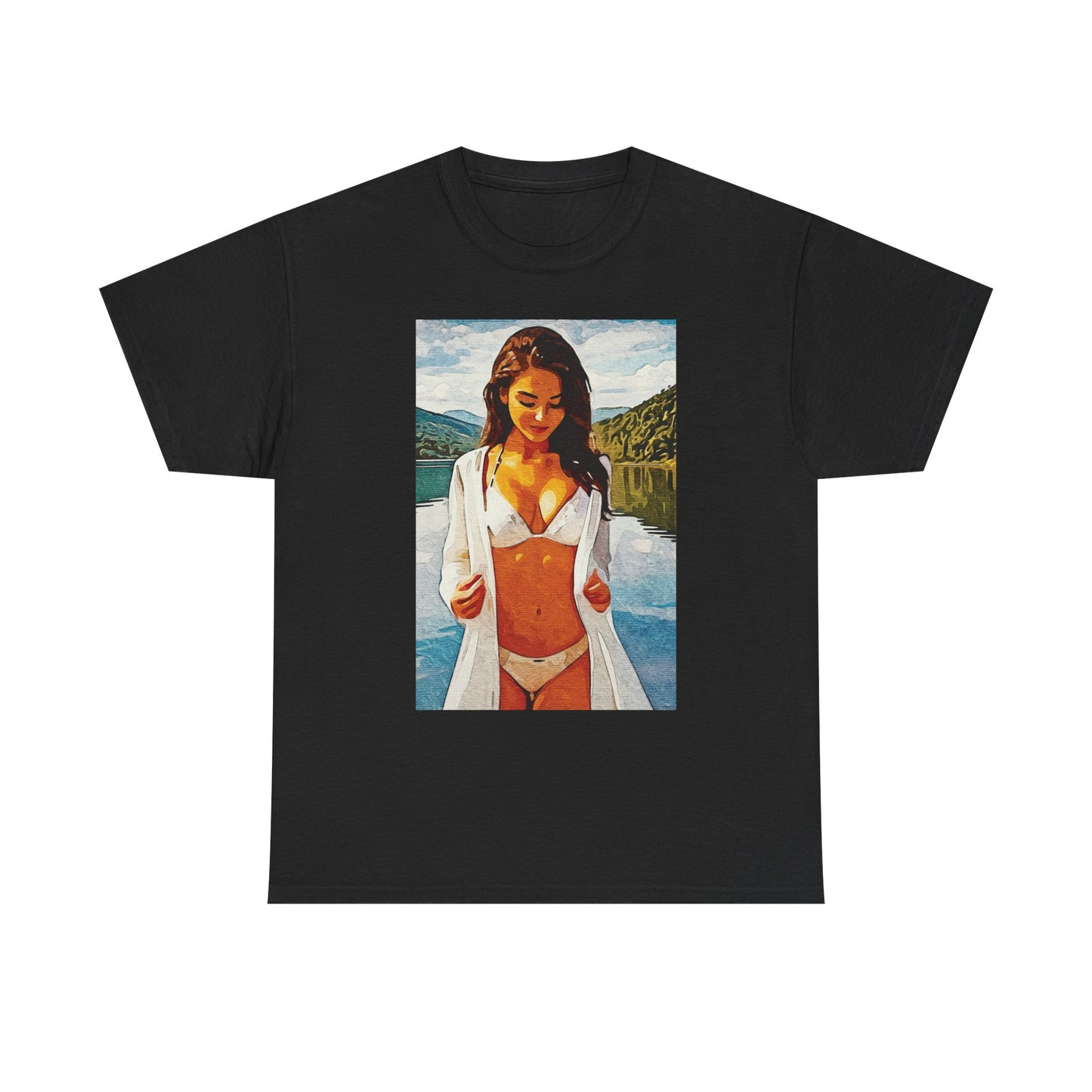 Beauty at the Lake — Sunlit Serenity for Casual Wear, Posters & Canvas - Summer Vibes Unisex Heavy Cotton Tee - Fun T-Shirt for Beach Lovers, Cute Casual Wear, Vacation Outfits, Graphic Tee for Parties, [...]