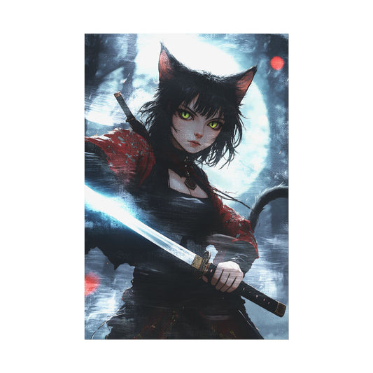 Cat Warrior Art Rolled Poster - Stylish Anime Decor for Home or Office