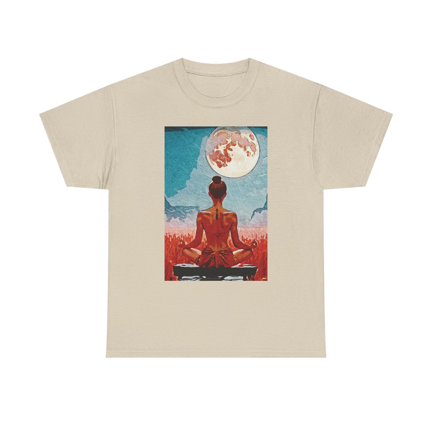 ✨Serenity Under the Full Moon - Meditative Moon Unisex Heavy Cotton Tee - Mindfulness Gift, Spiritual Shirt, Yoga Apparel, Zen Fashion, Moon Lover Gift