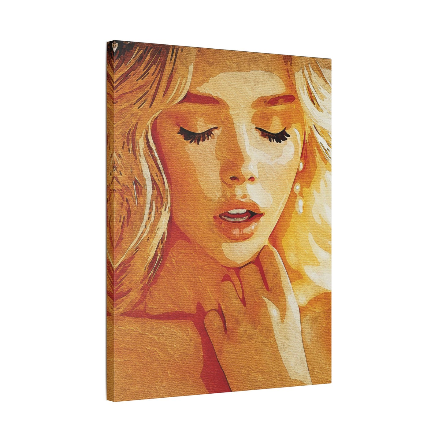 “Golden Reverie: The Serenity of a Soul in Stillness” - Elegant Satin Canvas Art Print, Home Decor Wall Artwork, Beautiful Portrait, Gift for Her, Modern Art Piece, Unique Wall Decoration