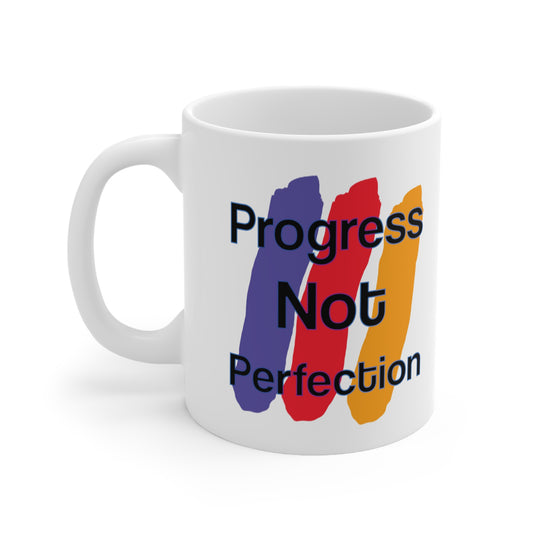 Wear the Win – Progress Is the Real Power 🌟🎨 - Motivational Ceramic Coffee Cups - Progress Not Perfection, Inspirational Mug, Gift for Coffee Lovers, Home Office Decor, Self-Care Reminder