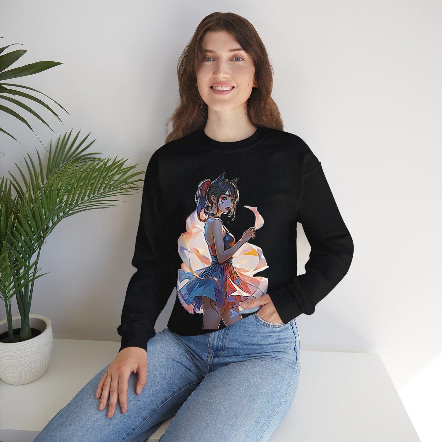 ✨Moonlit Grace: Anime Catgirl Aura for Casual Wear, Posters, Mugs and much more - Artistic Unisex Crewneck Sweatshirt | Cozy Graphic Sweater, Comfortable Hoodie, Fall Apparel, Anime-Inspired Gift, Casual Chic Fashion