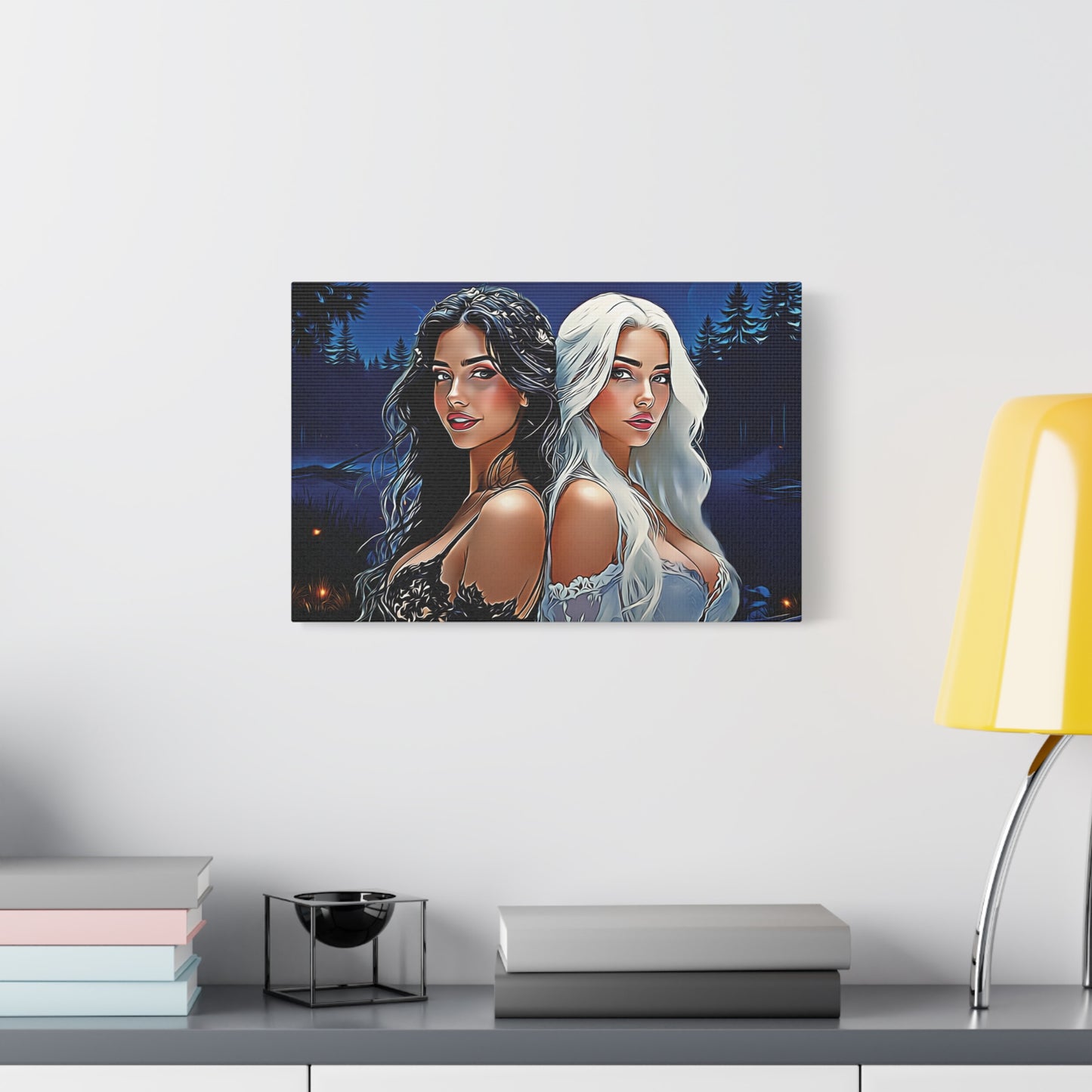 Moonlit Sisters of Opposites – Enchanted Night Art of Balance, Beauty, and Timeless Harmony - Canvas Art Print, Vibrant Wall Decor, Modern Home Art, Ideal Gift for Friends, Elegant Bedroom Accents, Birthday Present
