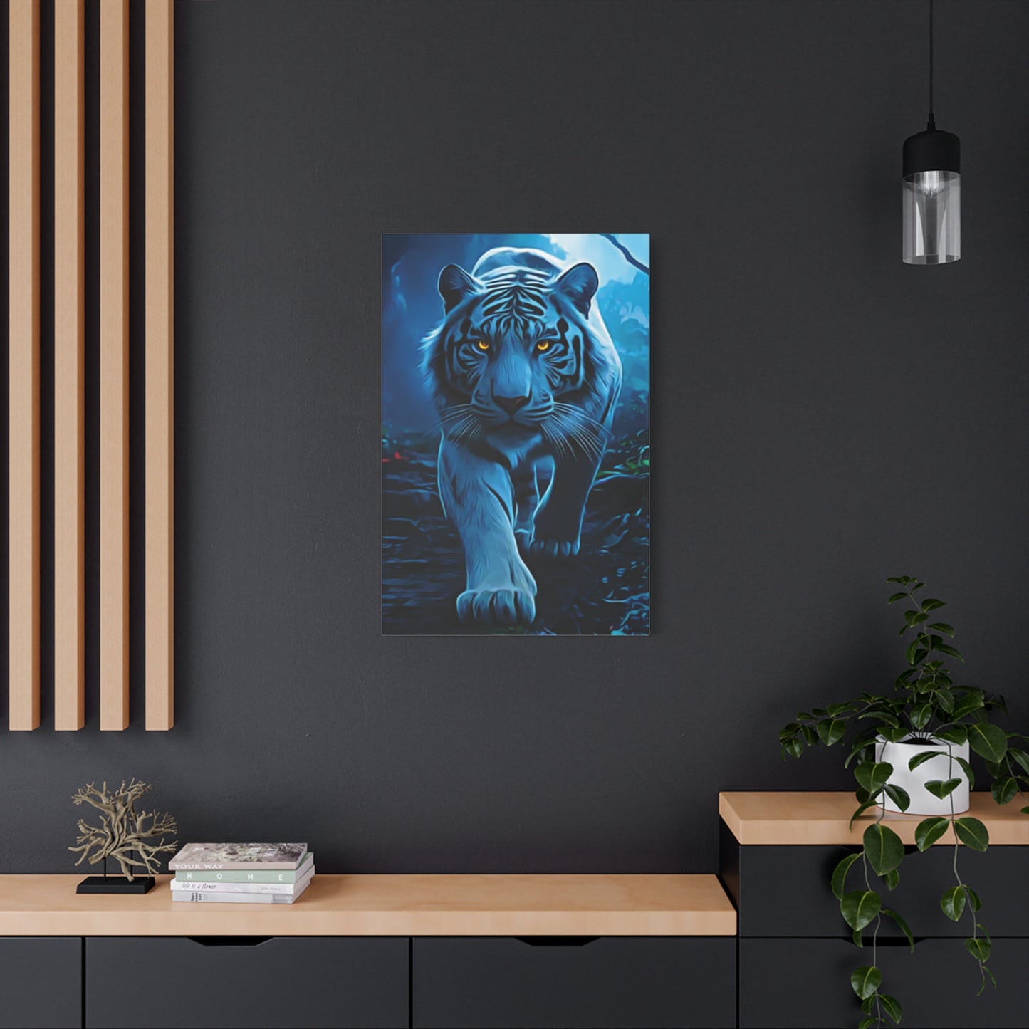 🐅 Blue Ember: Strength in Stillness, Power in Motion - Majestic White Tiger Wall Art, Canvas Print, Home Decor, Animal Lover Gift, Wildlife Artwork, Unique Gift Idea, Eco-Friendly Decor